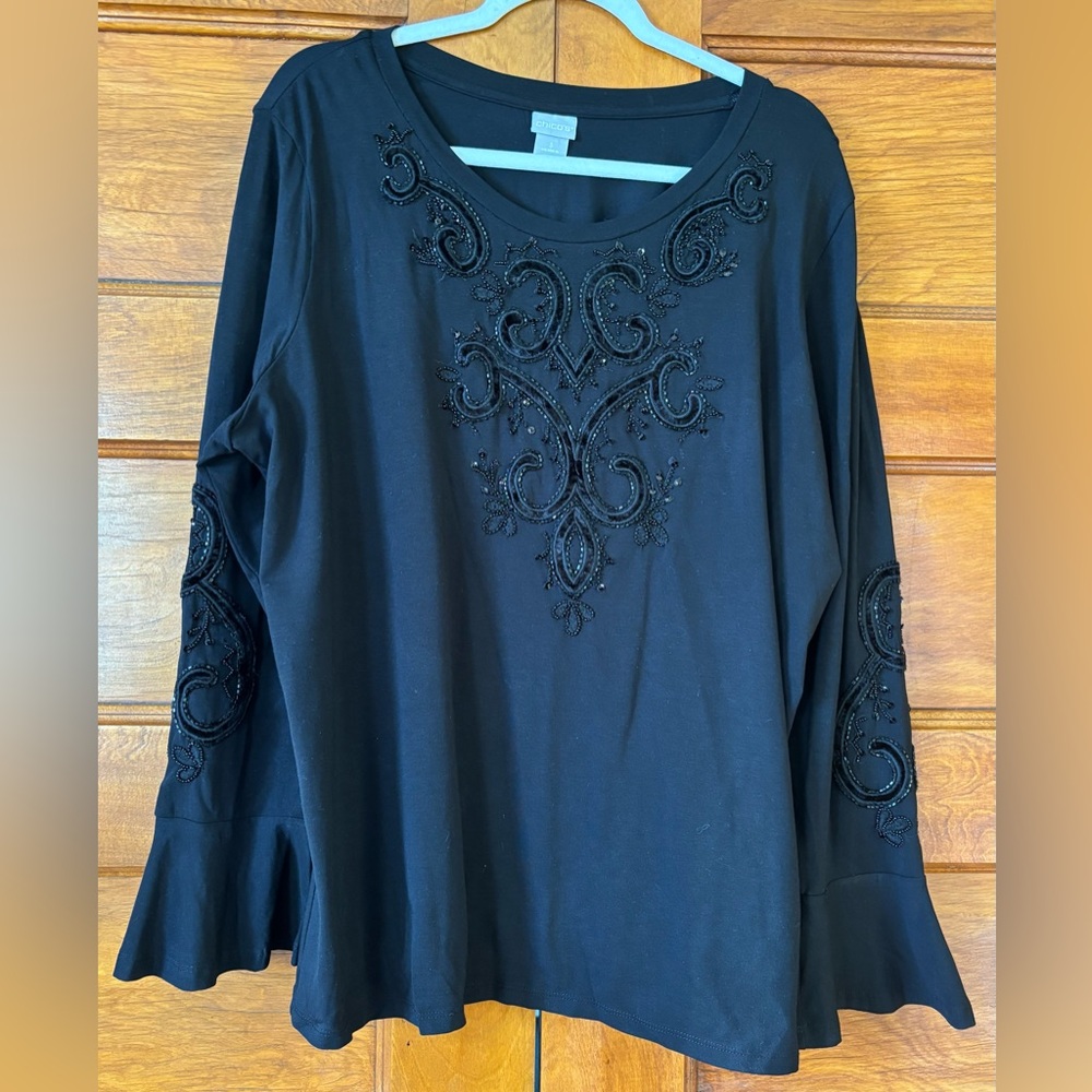 Chico’s Black Embroidered Women's Top